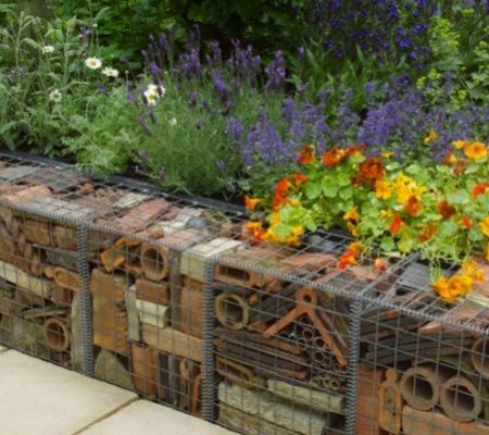 gabions filled with recycled bricks