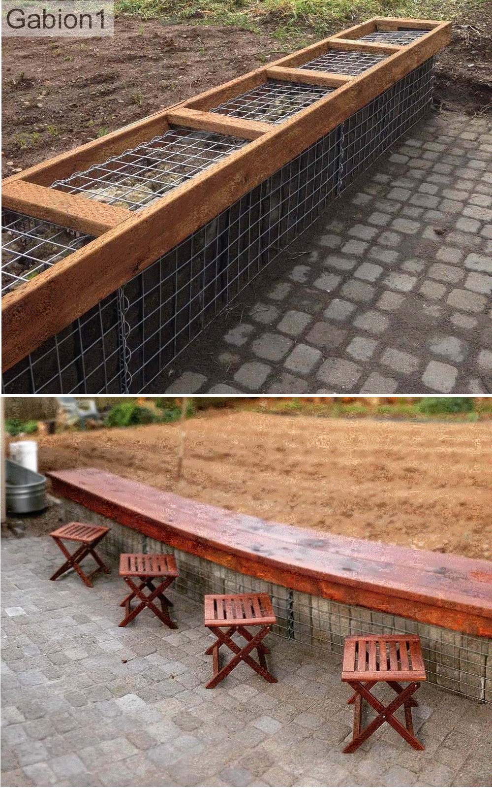 curved gabion seat construction